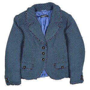 $650 Marina Rinaldi Sport Tweed Blazer Jacket Made in Italy Blue Wool 23 Medium